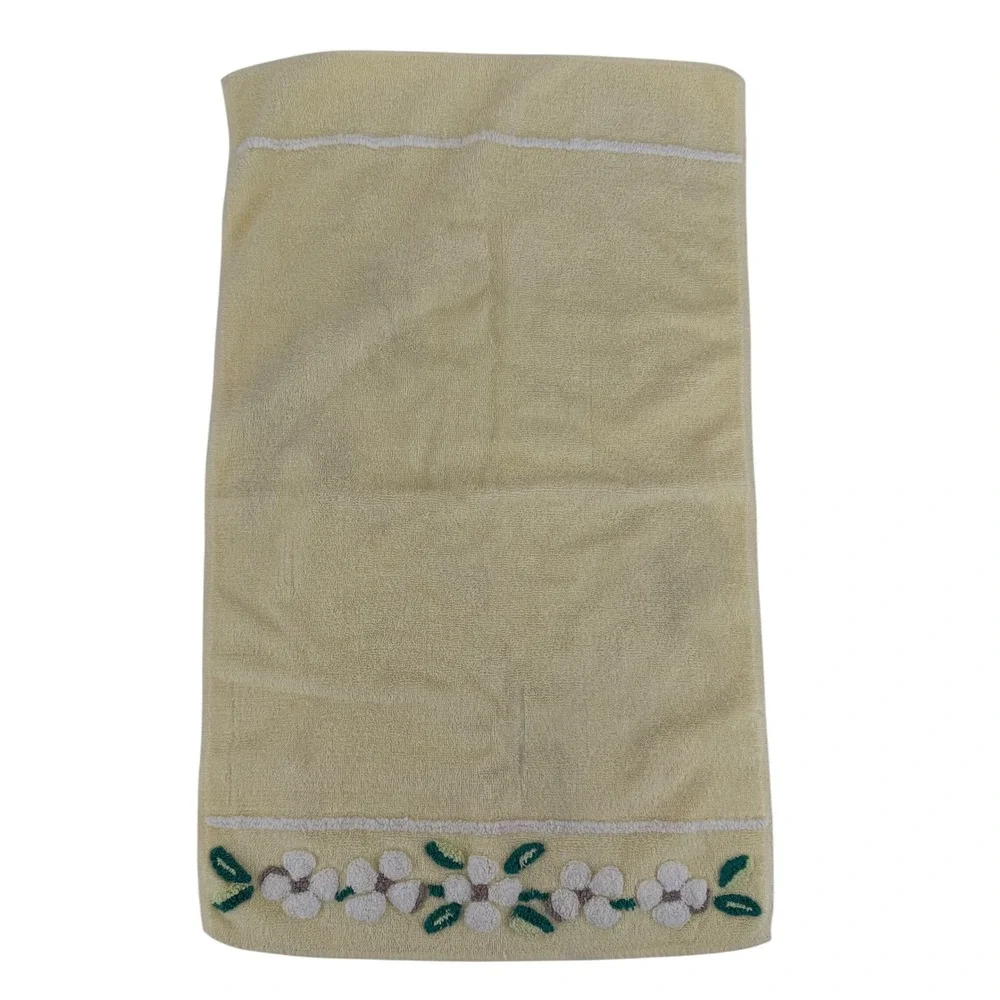 Vintage Martex Hand Towels Set 3 Blue Yellow Embroidered Floral Daisy Cotton